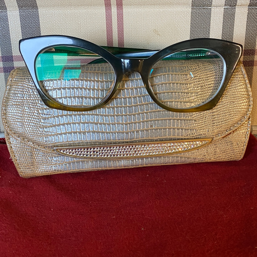 Handmade Exaggerated Cateye Oversized Dark Green Gray Cream Glasses